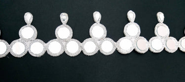 Silver Cutwork Mirrored Trim, Thread Lace Trim With Mirrors Embellishments Trim By Yard